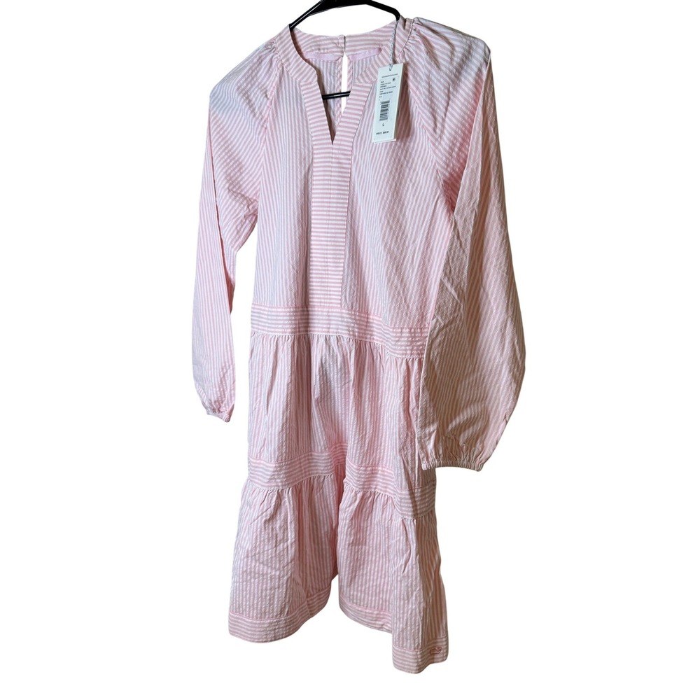 Vineyard Vines Girls Tilly Harbor Dress Pink White Seersucker Stripe NWT Size L